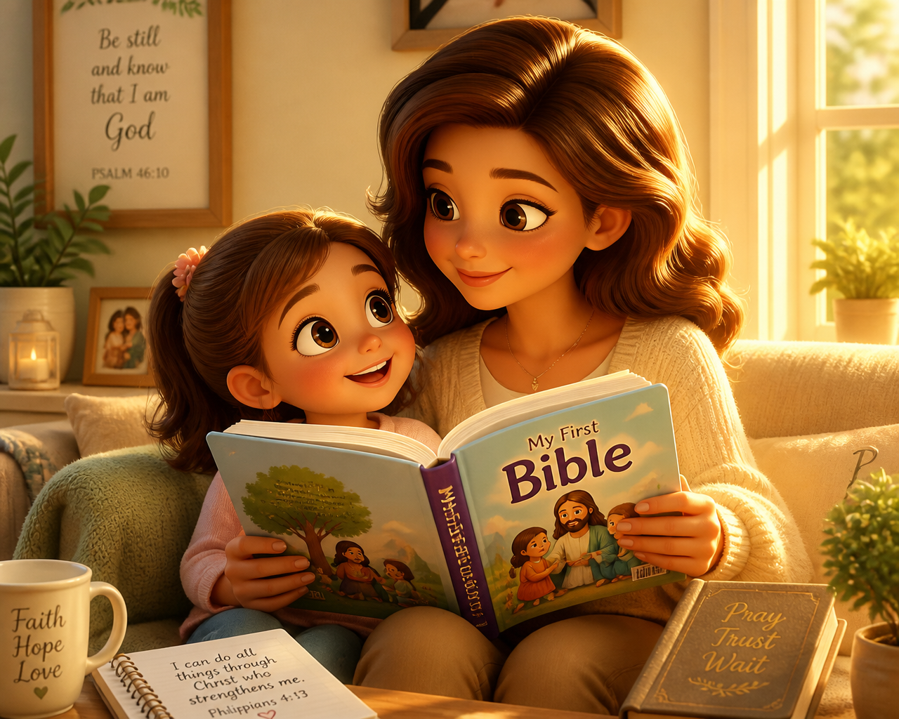 Mãe e filha lendo a Bíblia